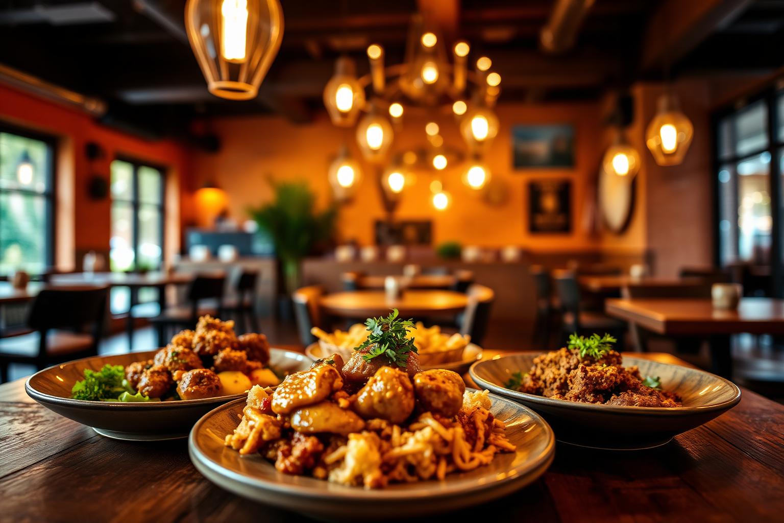 Plats dans un restaurant moderne et chaleureux